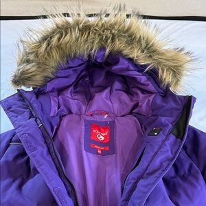 Echo red Girls' Down Jacket with Faux Fur Trim Hood, Girls, Size L 11/12